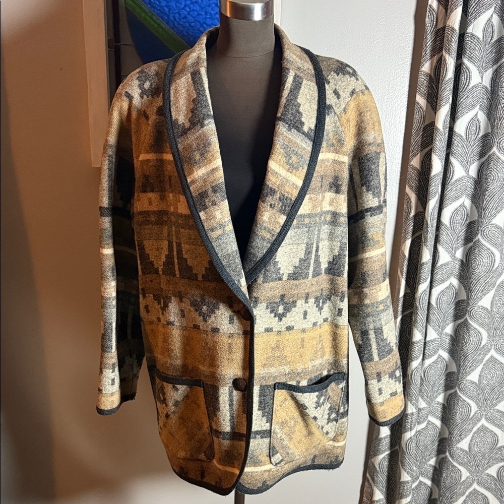 Mackintosh New England Wool Blend Aztec Style Oversized Blazer SZ 16
